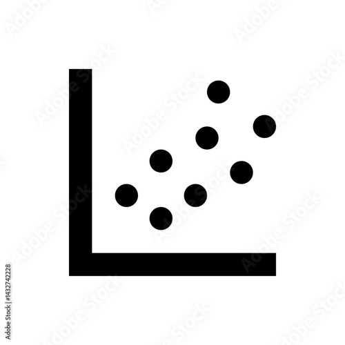 Scatter plot with positive correlation shown within a right angle axis, represented by black shapes on white 100