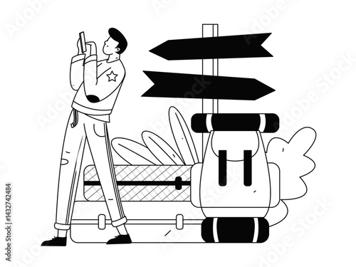 Holiday travel travel characters internet background vector hand drawn illustration
