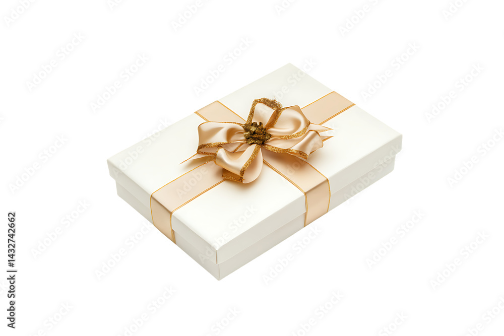 Fototapeta premium Transparent background white gift box with gold ribbon and bow