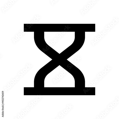 Illustration of a black hourglass shape with two horizontal bars on a white background design element