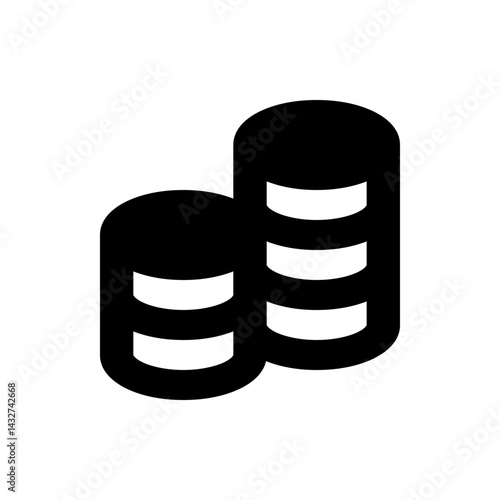 Two stacks of coins in black and white representing savings or financial growth and wealth accumulation