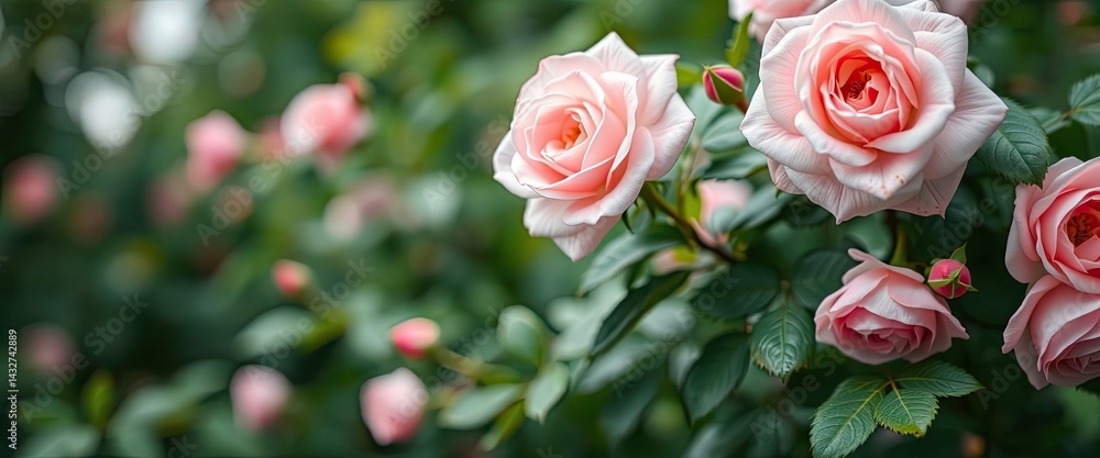 Soft pink roses in bloom