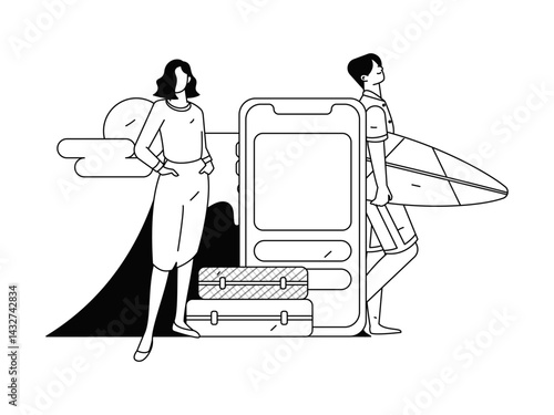 Holiday travel travel characters internet background vector hand drawn illustration
