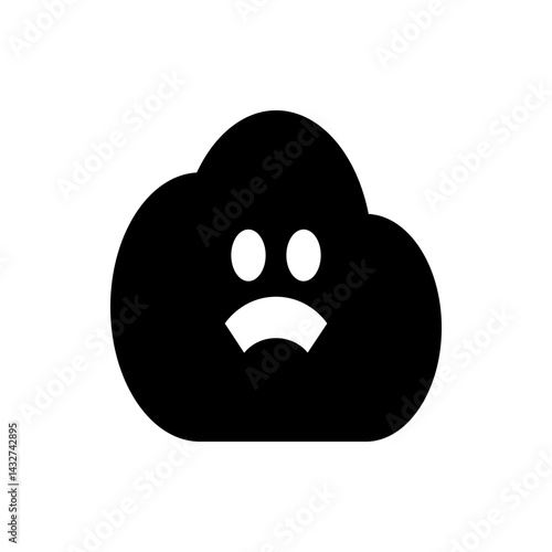 Illustration of a black cloud with a sad face featuring two round eyes and a curved downturned mouth shape