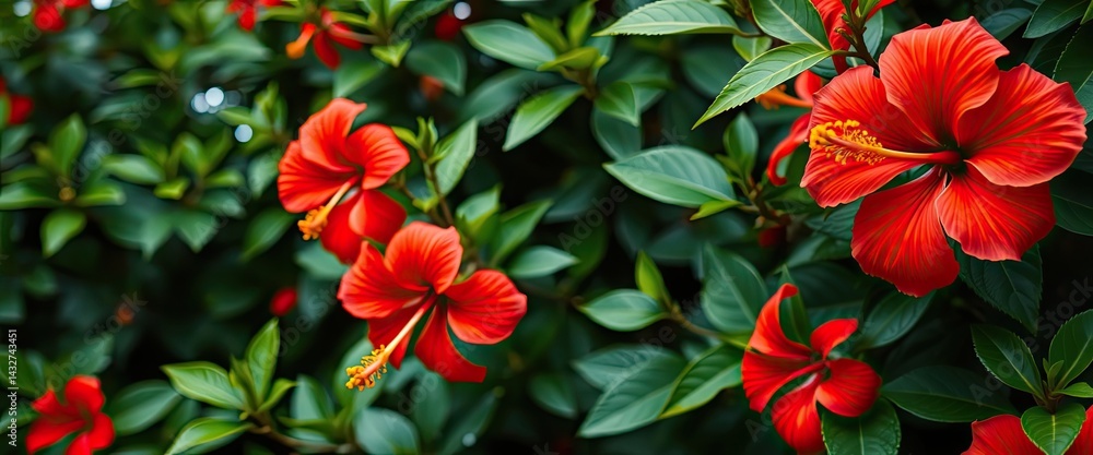 Vibrant Red Hibiscus Blooms