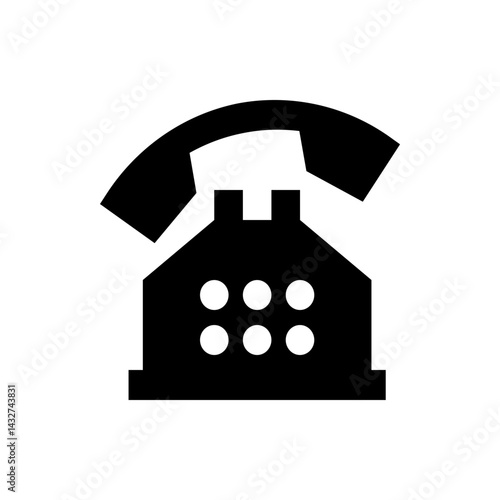 Illustration of a black landline telephone with handset and push buttons on a white background vector art