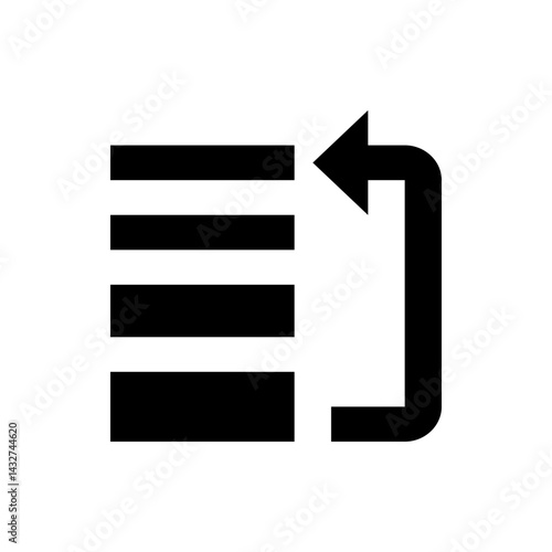 A black icon showing three horizontal lines with an arrow curving back to the left on a white background