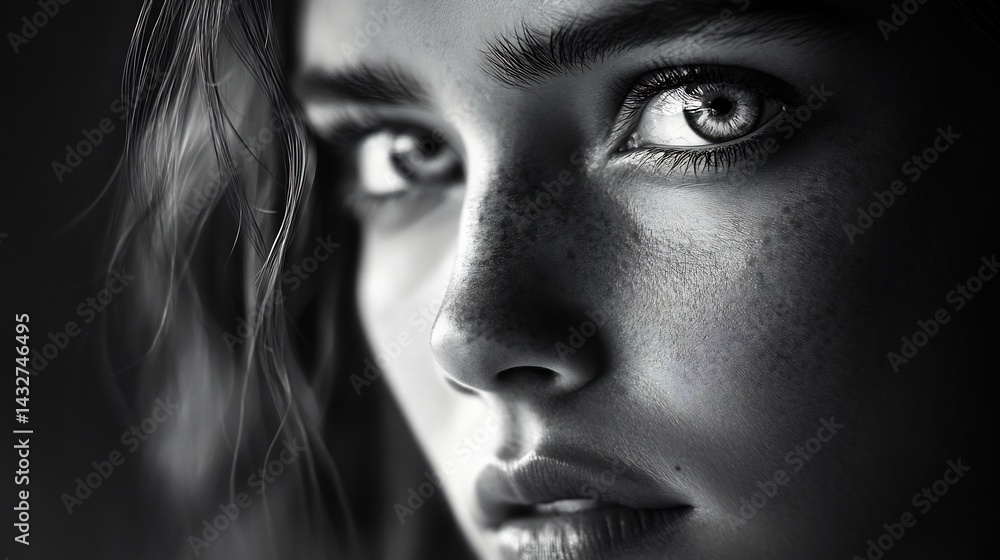 Monochromatic Portrait: A Pensive Woman's Gaze Monochromatic Portrait: A Pensive Woman's Gaze