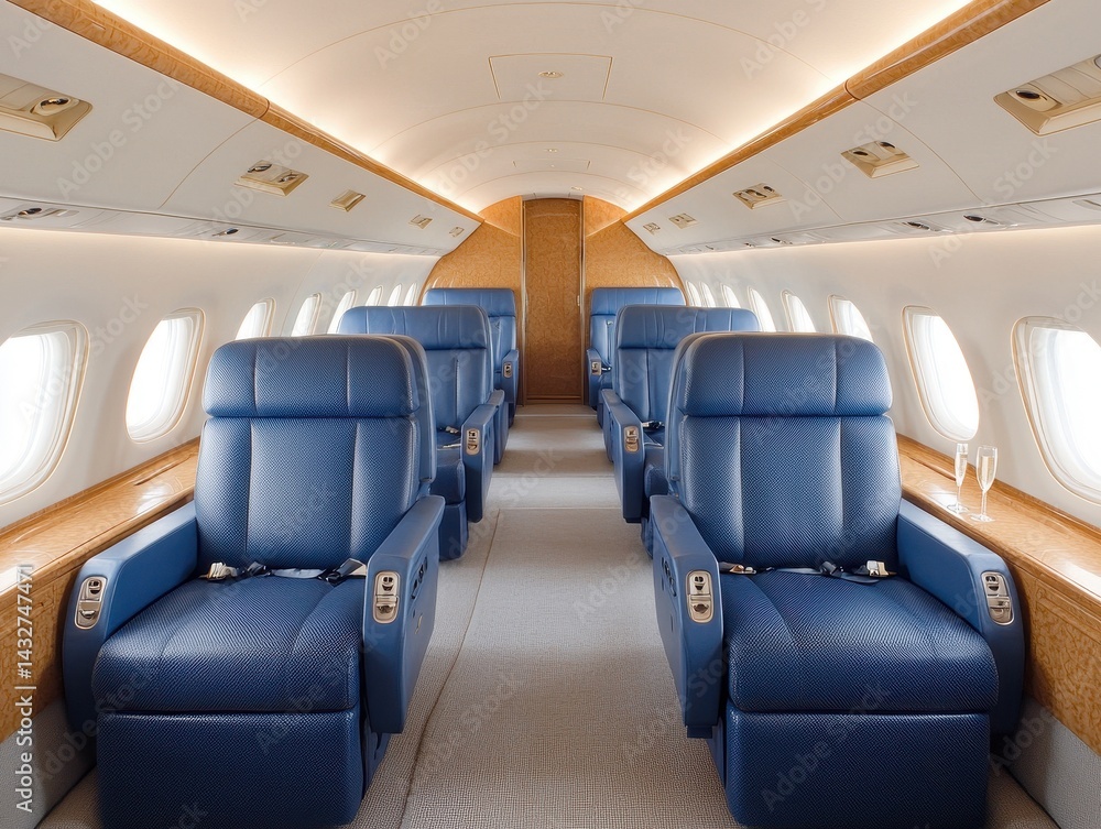 Fototapeta premium Luxurious Interior of Modern Private Jet with Comfortable Seating