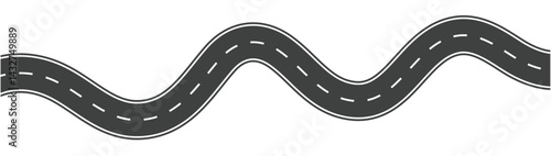 Wavy winding curves roads and horizontal path. Horizontal asphalt road template. Flat vector illustration isolated on transparent background.