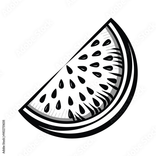 Monochrome Watermelon Slice Black Seeds, Distinct Skin, Fresh Summer Fruit Icon Style