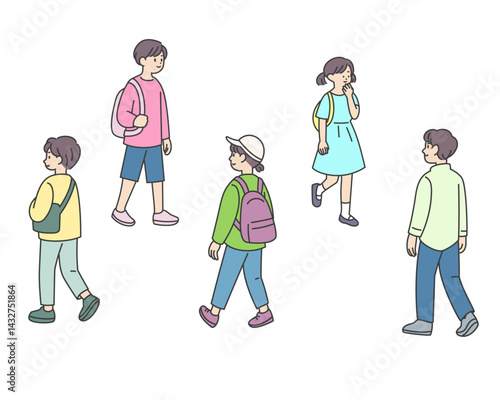 歩く子供たちのセット