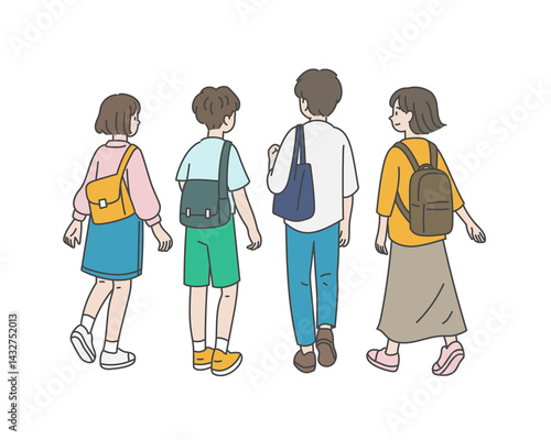 歩く若者たちの後ろ姿