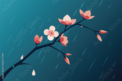 blossoms weighed down by steady drizzle