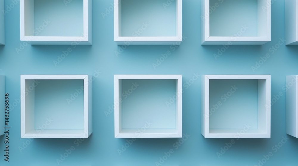 Minimalist Empty Cubes on Blue Wall for Interior Design Inspiration Minimalist Empty Cubes on Blue Wall for Interior Design Inspiration