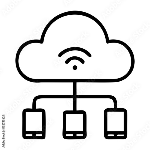 Vector outline representing internet connectivity, cloud computing, and wireless technology Icon isolated on transparent background
