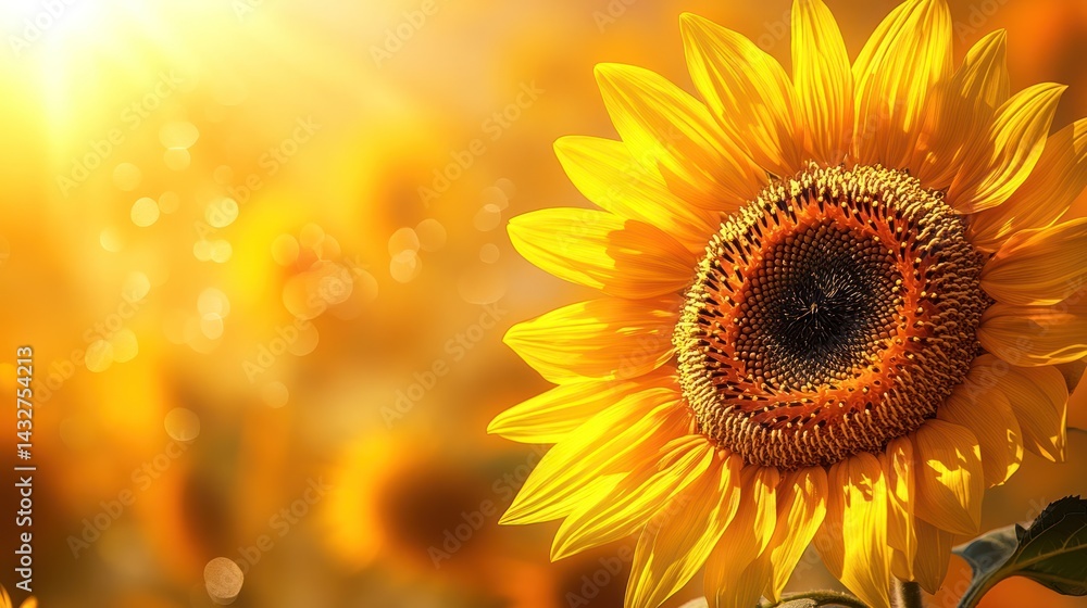 Fototapeta premium Golden sunflower in a sunlit field