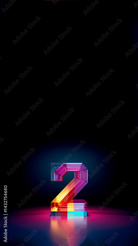 Glowing neon number 2 in vivid purple tones on a sleek black background, vertical layout perfect for stories or reels. modern, bold, and eye-catching
