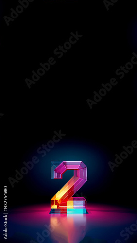 Glowing neon number 2 in vivid purple tones on a sleek black background, vertical layout perfect for stories or reels. modern, bold, and eye-catching