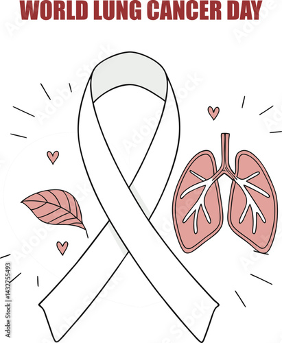 Awareness Ribbon for World Lung Cancer Day: Symbolizing hope and solidarity, a white awareness ribbon stands as a poignant tribute to World Lung Cancer Day. The image includes artistic elements