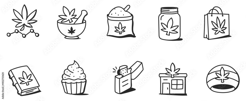 Medical hemp icons set. vector. editable Medical hemp icons set. vector. editable