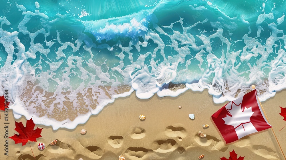 Obraz premium Canada Day Beach Background: Riding the Waves and Chasing the Sand, Enjoying the Carnival and Diverse Ambiance on the Beach of Canada Day