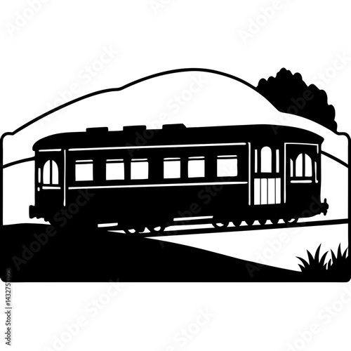 Silhouette of a vintage train with open windows