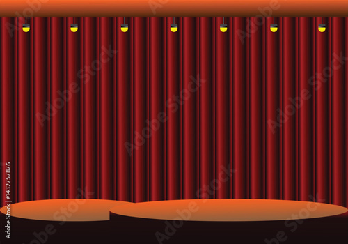 Red and orange stage fabric background and light