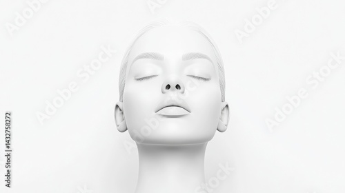 Monochromatic close-up portrait of a woman's serene face, highlighting smooth skin.