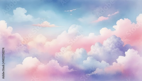 Soft abstract cloudscape with dreamy pastel gradients of pink, lavender, and sky blue.