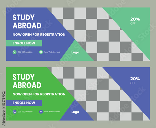  Study abroad education Facebook cover and web banner template

