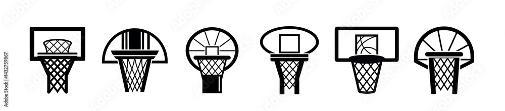 Basketball hoop icons set Basketball hoop icons set