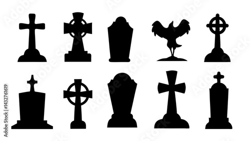 set of tombstone silhouette vector on tranparent background
