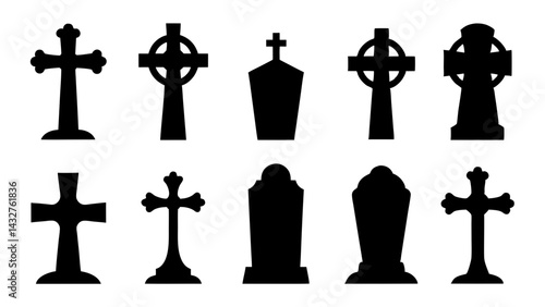 set of tombstone silhouette vector on tranparent background