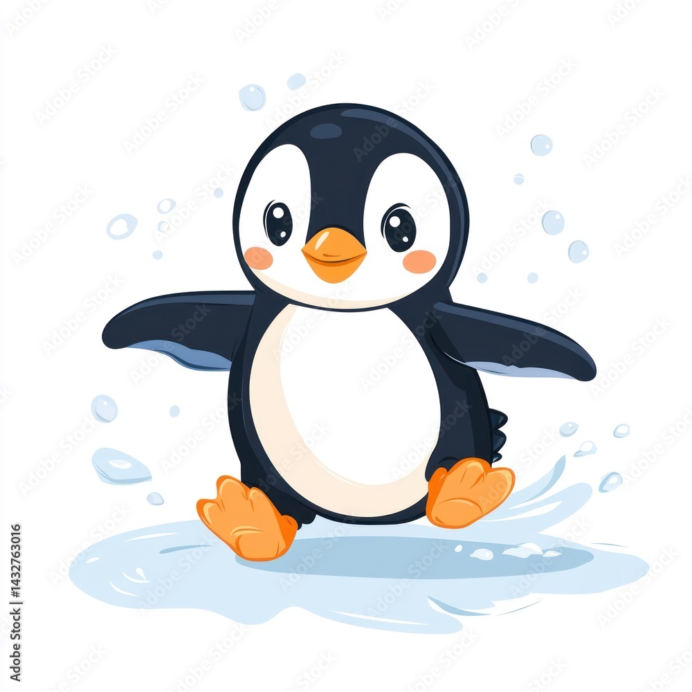 Fototapeta premium Cute penguin splashing on ice