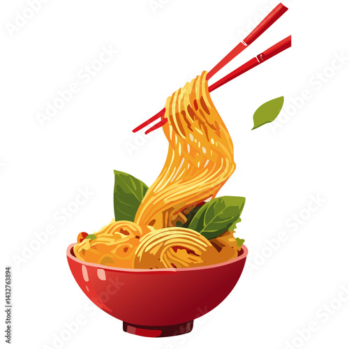 Asian noodles with chopsticks in a traditional bowl vector graphic food design