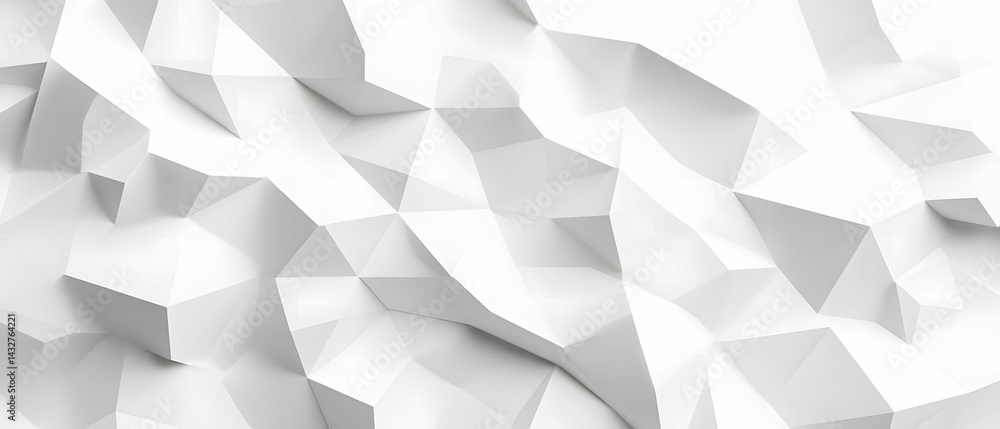 Fototapeta premium Abstract white low poly background, geometric texture, 3D render, modern design, crumpled paper effect, polygonal surface.