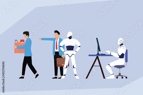 job displacement due to automation with a human worker being replaced by robots