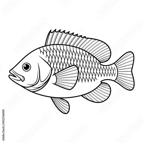 ‎A black and white fish illustration line art of a coloring page