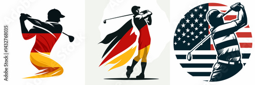 a male golf player Rotating shoulders on follow. Funny Animal Vector Clip art. Golf men using shoulder turn during swing continuation.