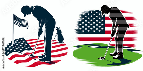 a male golf player Repairing ball marks on the green. Funny Animal Vector Clip art. Man fixing impact crater putting area fairway game.