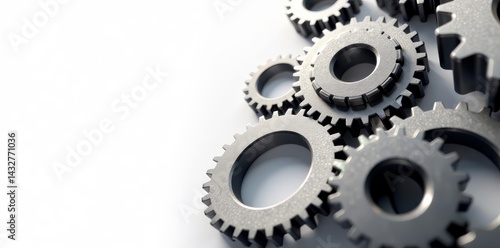 Wallpaper Mural Close-up of metallic gears against a white background for website banners, teamwork, coordination Torontodigital.ca