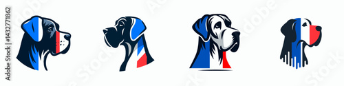 Great Dane Dog s head. Funny Animal Vector Clip art. Large canine cranium shot huge hound facial closeup.