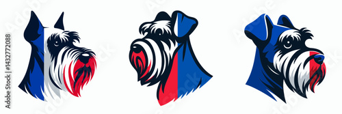 Miniature Schnauzer Dog s head. Funny Animal Vector Clip art. Pet canine salt pepper face portrait breed closeup.