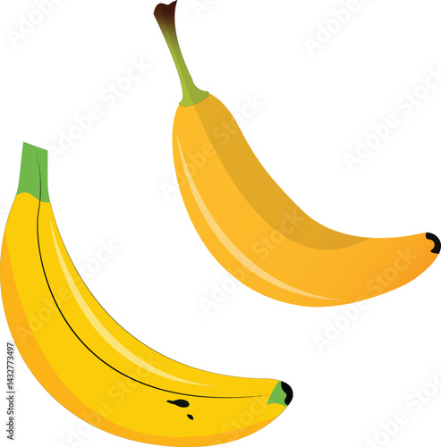  Ripe Banana Vector Set: Single and Bunch
