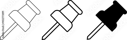 Set of push pin icon. paper notice. Modern map marker collection.  stationery office supplies