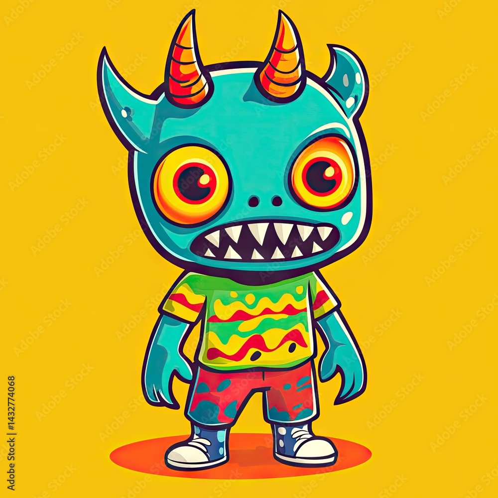 A vibrant cartoon monster in colorful clothes. A vibrant cartoon monster in colorful clothes.