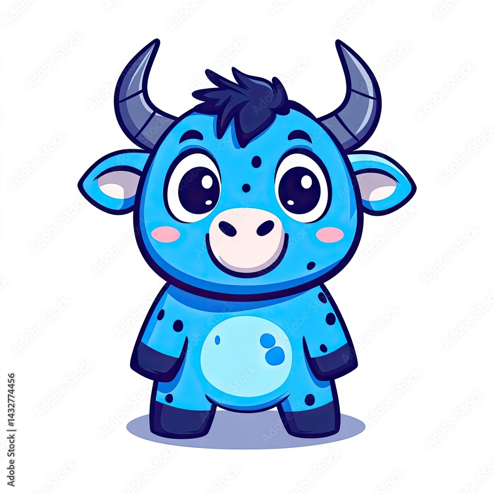 A charming, stylized illustration of a cute, blue baby water buffalo. A charming, stylized illustration of a cute, blue baby water buffalo.