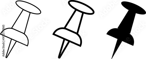 Set of push pin icon. paper notice. Modern map marker collection.  stationery office supplies