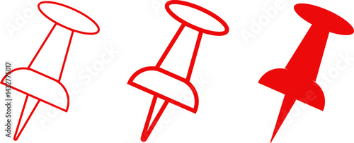 push pin icon set. stationery office supplies. paper notice. Modern map marker collection
